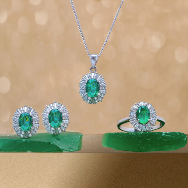 STERLING SILVER EMERLAD LOVE FULL SET (BFS/1092) | Chamathka Jewellers
