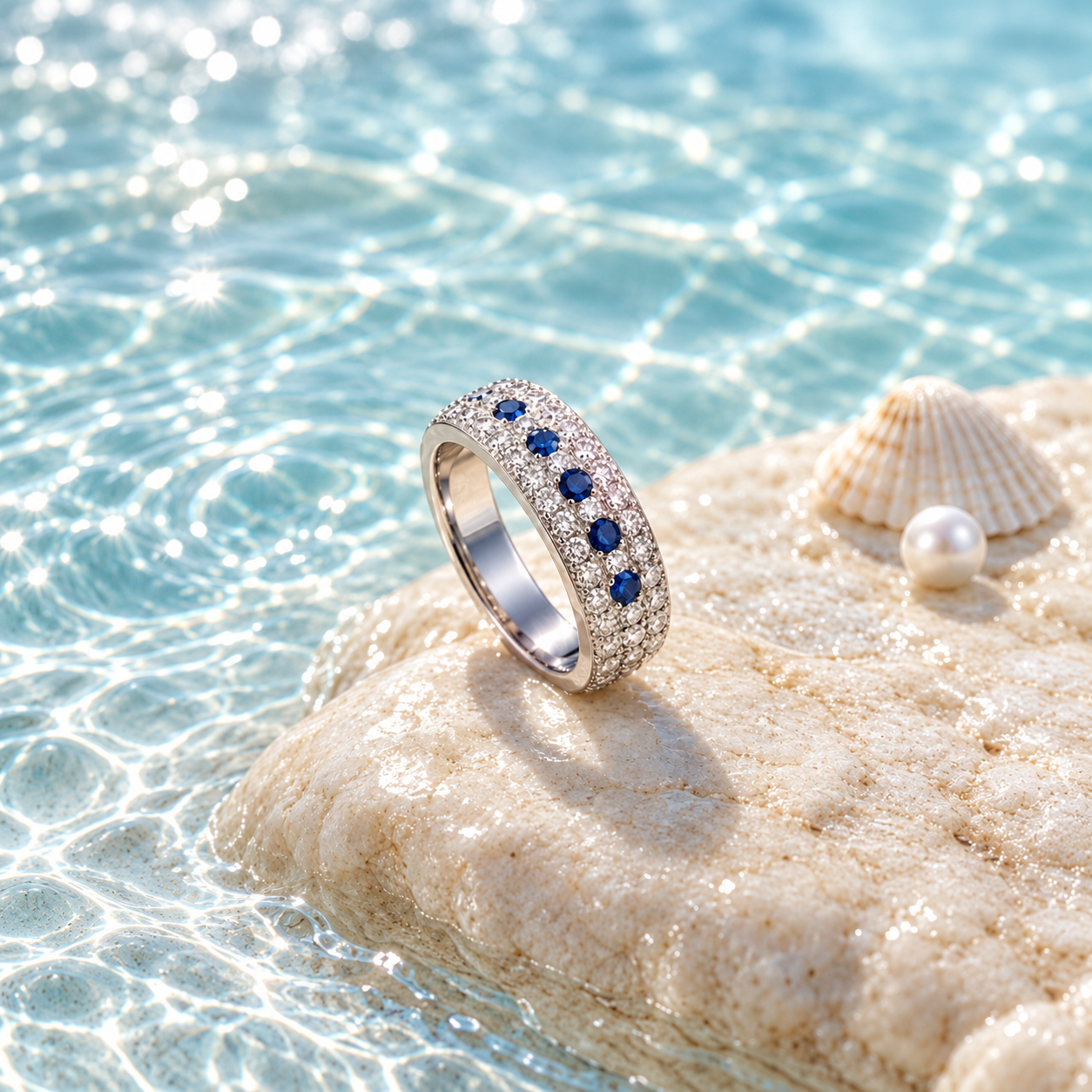 Sunlit Sapphire Jewelry on Aqua Stone