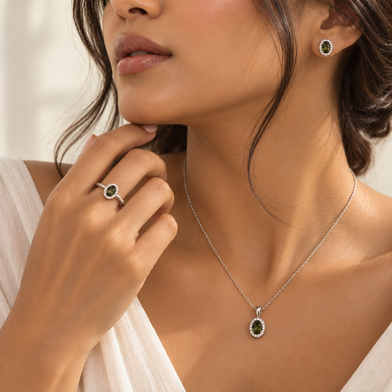 Olive Green Halo Jewellery Portrait
